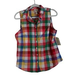 NWT St. John's Bay Classic Sleeveless Checkered Button-up Shirt Relaxed Petite M